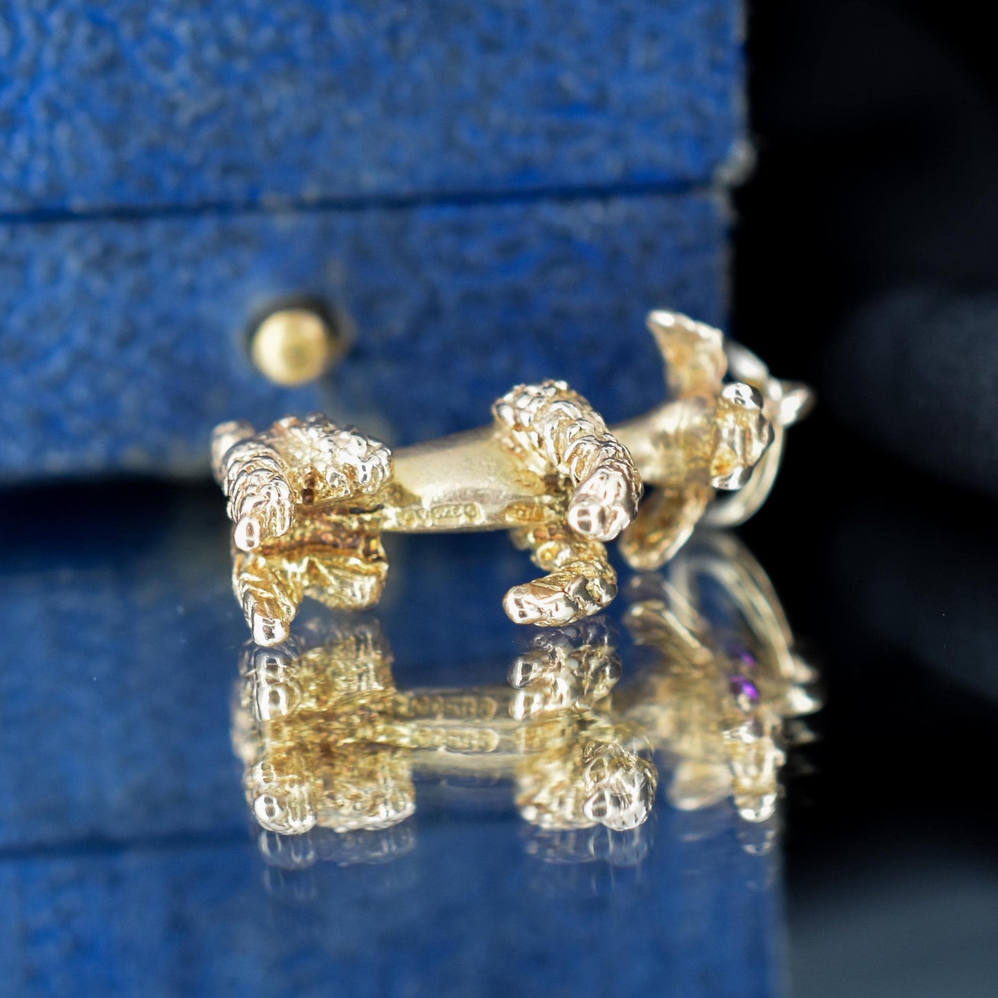 Vintage Solid 9ct Yellow Gold Poodle Dog Charm Pendant - London 1963