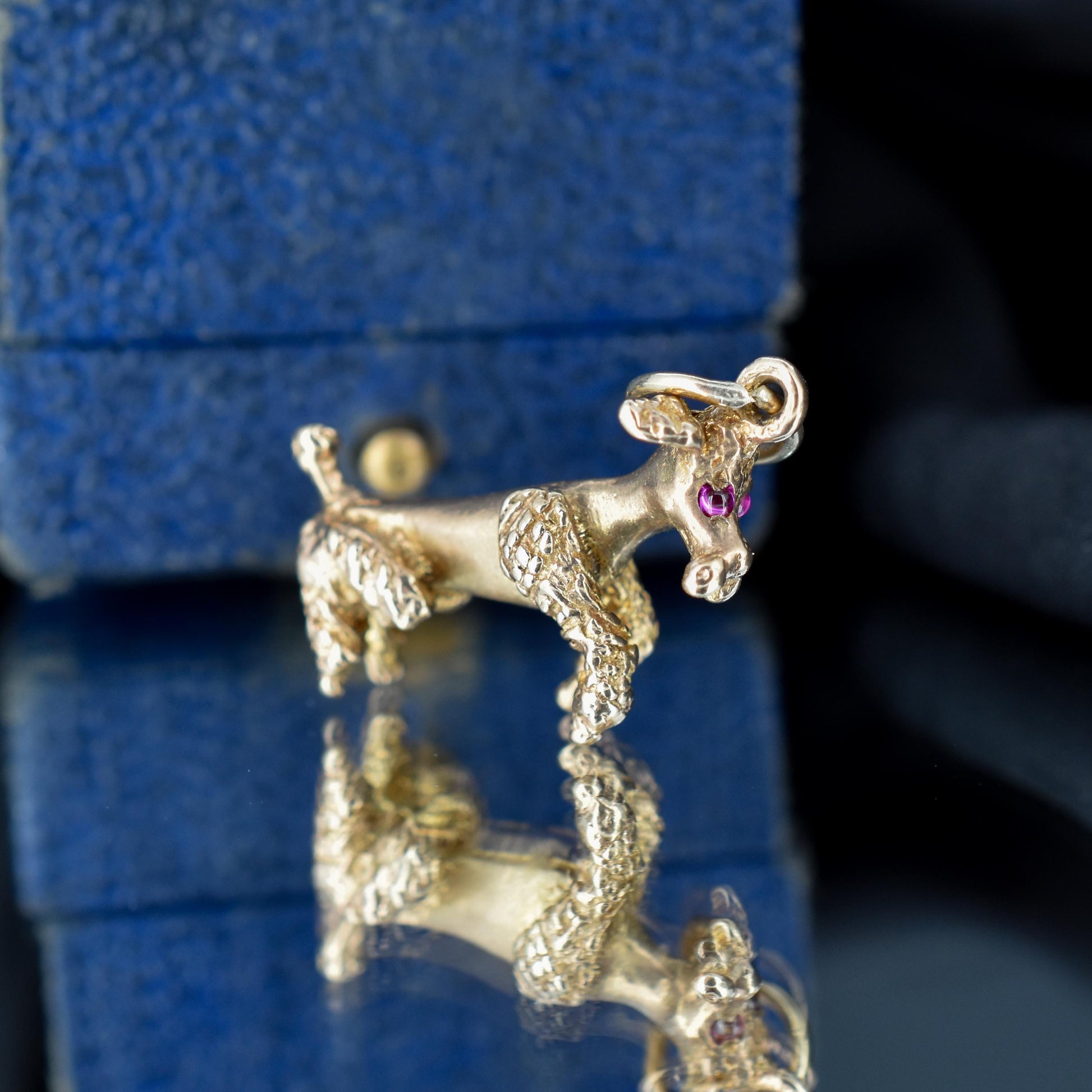 Vintage Solid 9ct Yellow Gold Poodle Dog Charm Pendant - London 1963