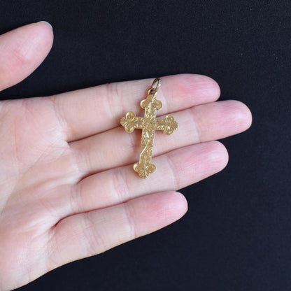 Antique Edwardian 9ct Gold Engraved Cross Pendant | Birmingham 1908