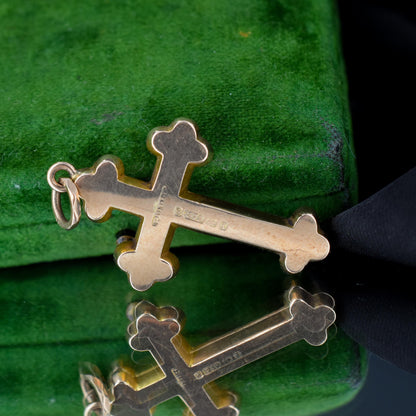 Antique Edwardian 9ct Gold Engraved Cross Pendant | Birmingham 1908