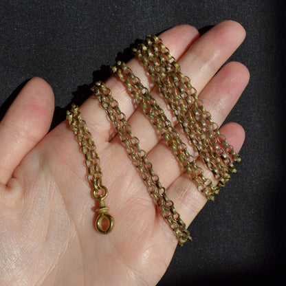 Antique Victorian Textured Long Guard Muff Chain Rolled Gold Necklace with Screw Dog Clip | 56"