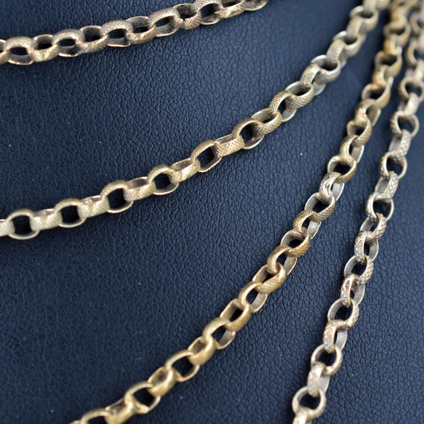 Antique Victorian Textured Long Guard Muff Chain Rolled Gold Necklace with Screw Dog Clip | 56"