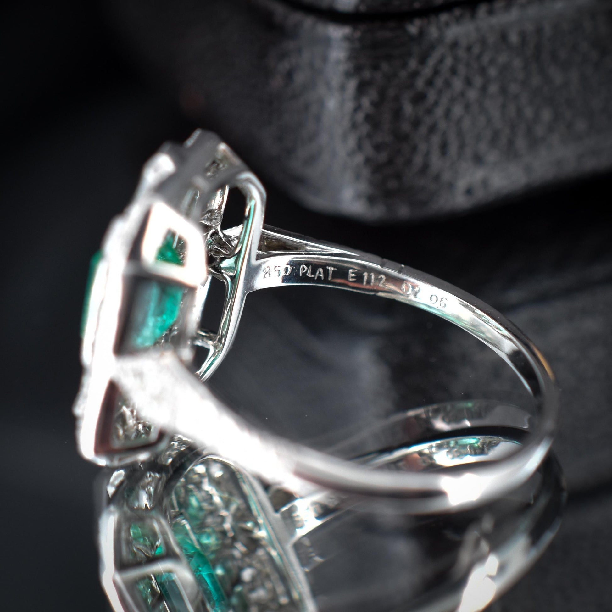 Art Deco Style Natural Colombian Emerald and Diamond Platinum Cocktail Ring | Certified