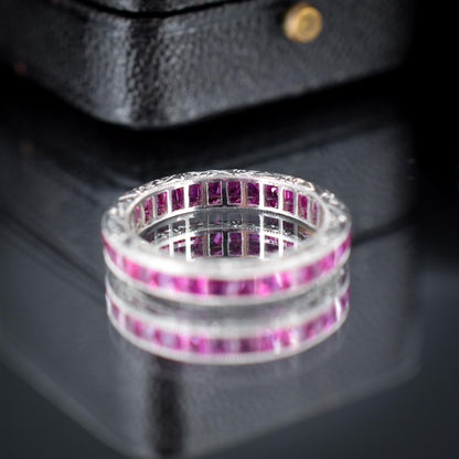 Art Deco Style 1.7ct Ruby Platinum Full Eternity Wedding Band Ring