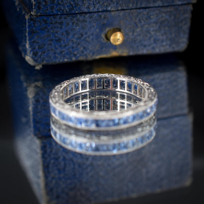 Art Deco Style 1.8ct Ceylon Sapphire Platinum Full Eternity Wedding Band Ring