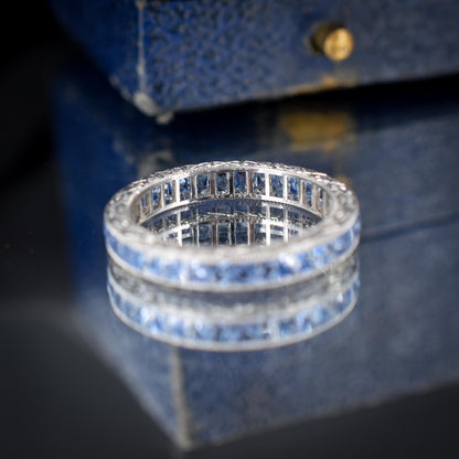 Art Deco Style 1.8ct Ceylon Sapphire Platinum Full Eternity Wedding Band Ring