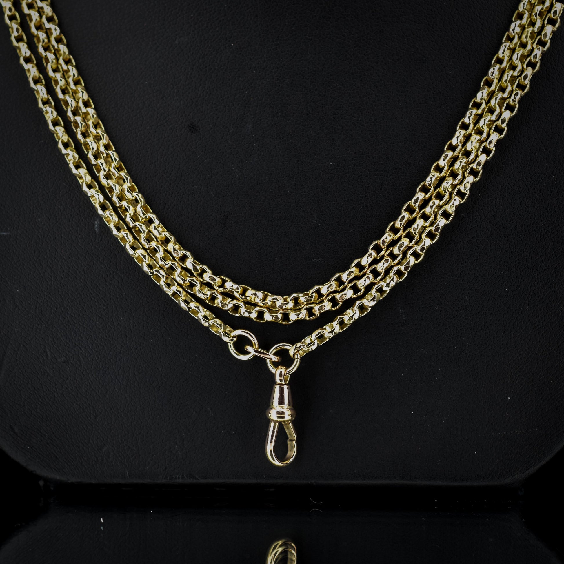 Antique Victorian Faceted Long Guard Muff Chain Rolled Gold Necklace with Dog Clip | 56"