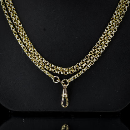 Antique Victorian Faceted Long Guard Muff Chain Rolled Gold Necklace with Dog Clip | 56"