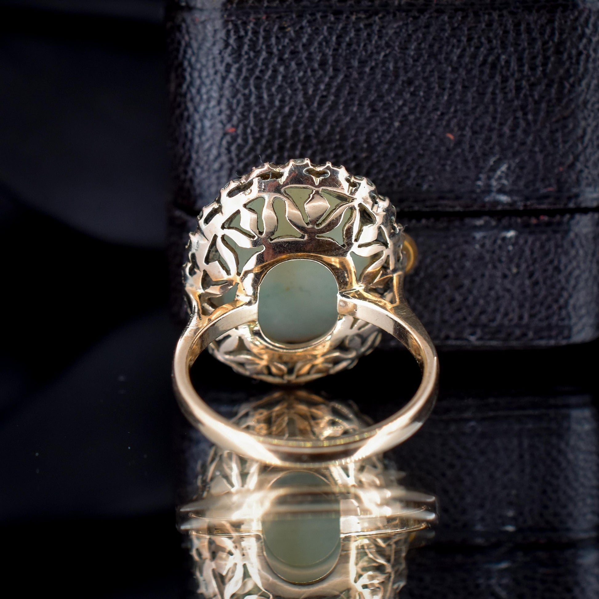 Antique Natural Opal and White Sapphire Oval Cluster Halo Gold Ring