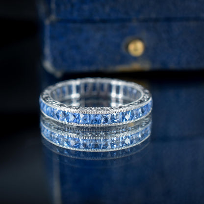 Art Deco Style 1.9ct Ceylon Sapphire Platinum Full Eternity Wedding Band Ring - Size 8