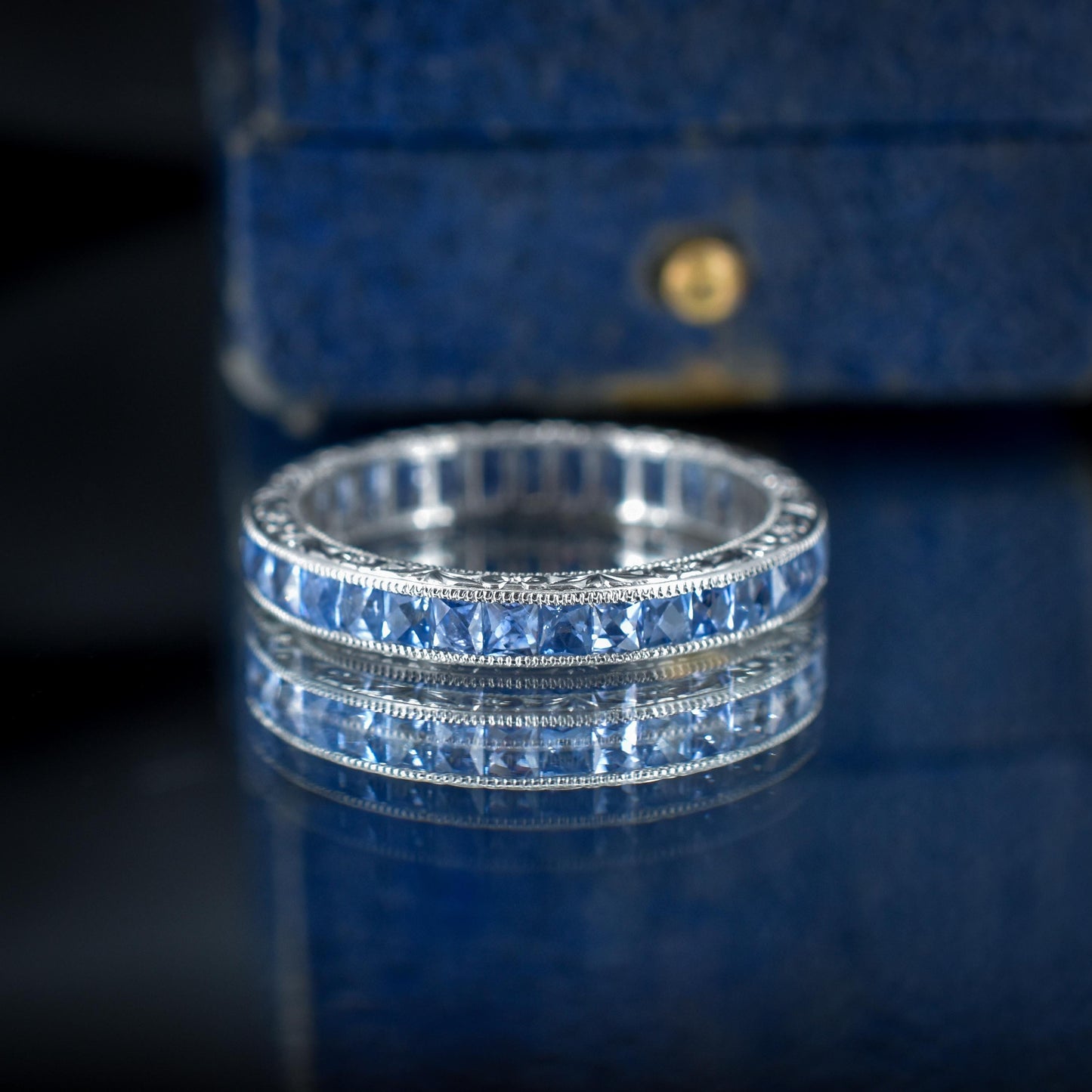 Art Deco Style 1.9ct Ceylon Sapphire Platinum Full Eternity Wedding Band Ring - Size 8