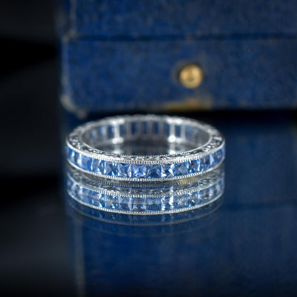 Art Deco Style 1.9ct Ceylon Sapphire Platinum Full Eternity Wedding Band Ring - Size 8