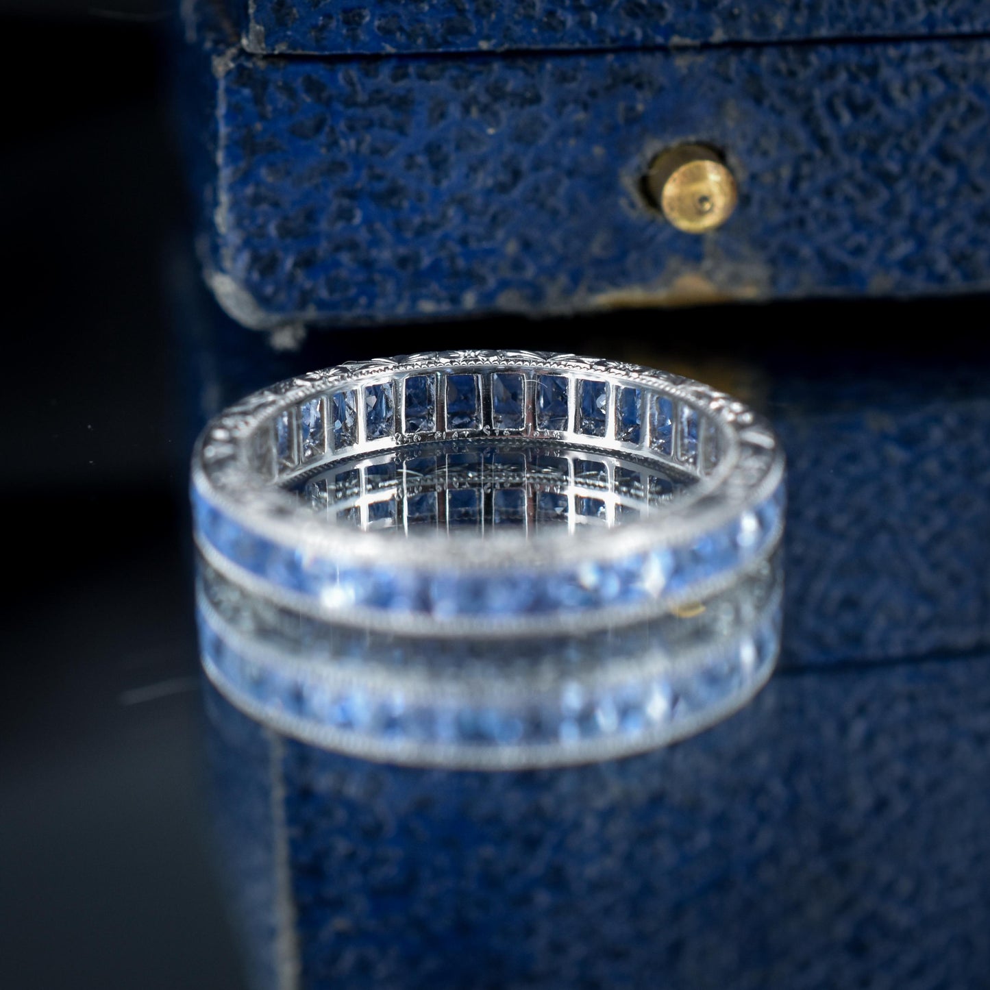 Art Deco Style 1.9ct Ceylon Sapphire Platinum Full Eternity Wedding Band Ring - Size 8