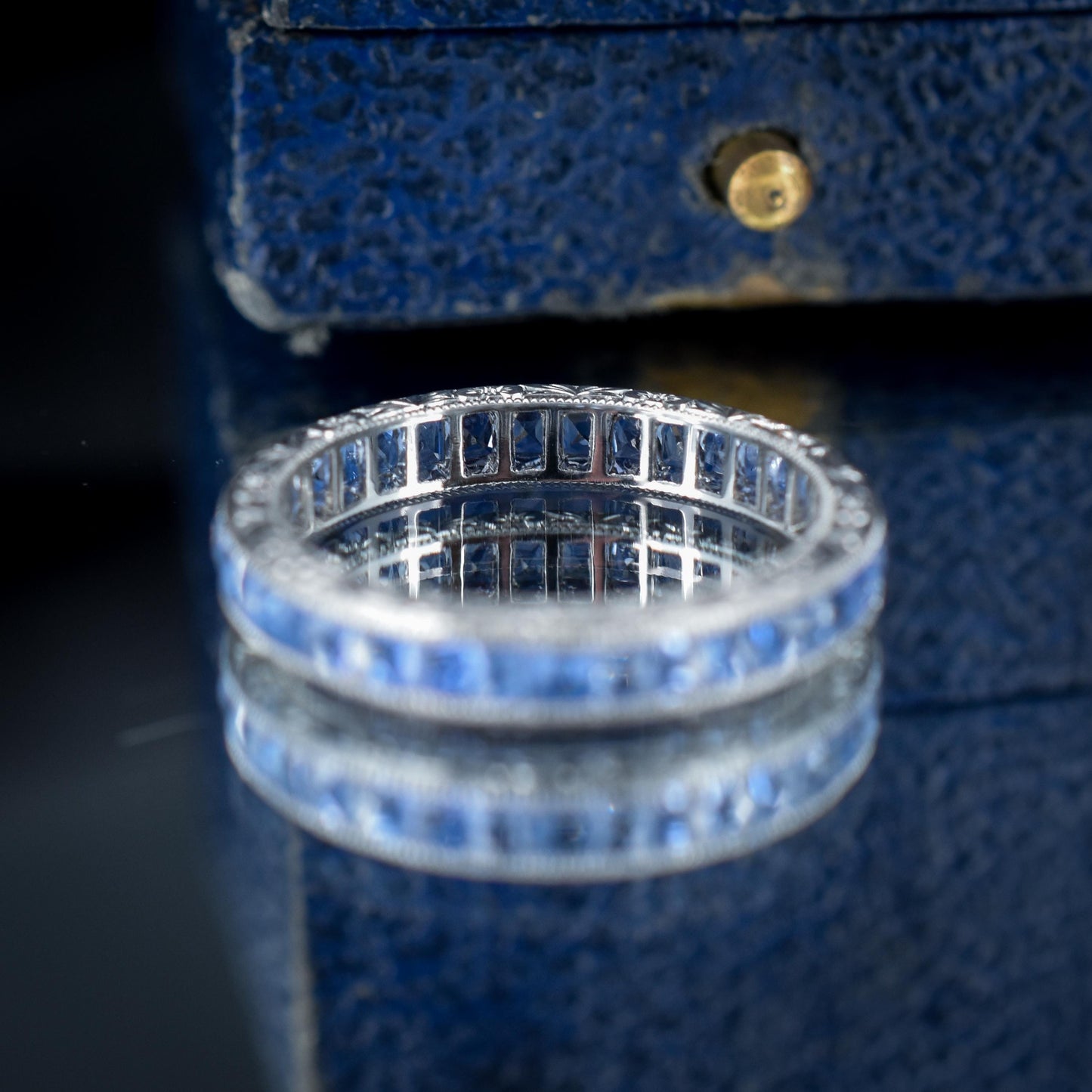 Art Deco Style 1.9ct Ceylon Sapphire Platinum Full Eternity Wedding Band Ring - Size 8