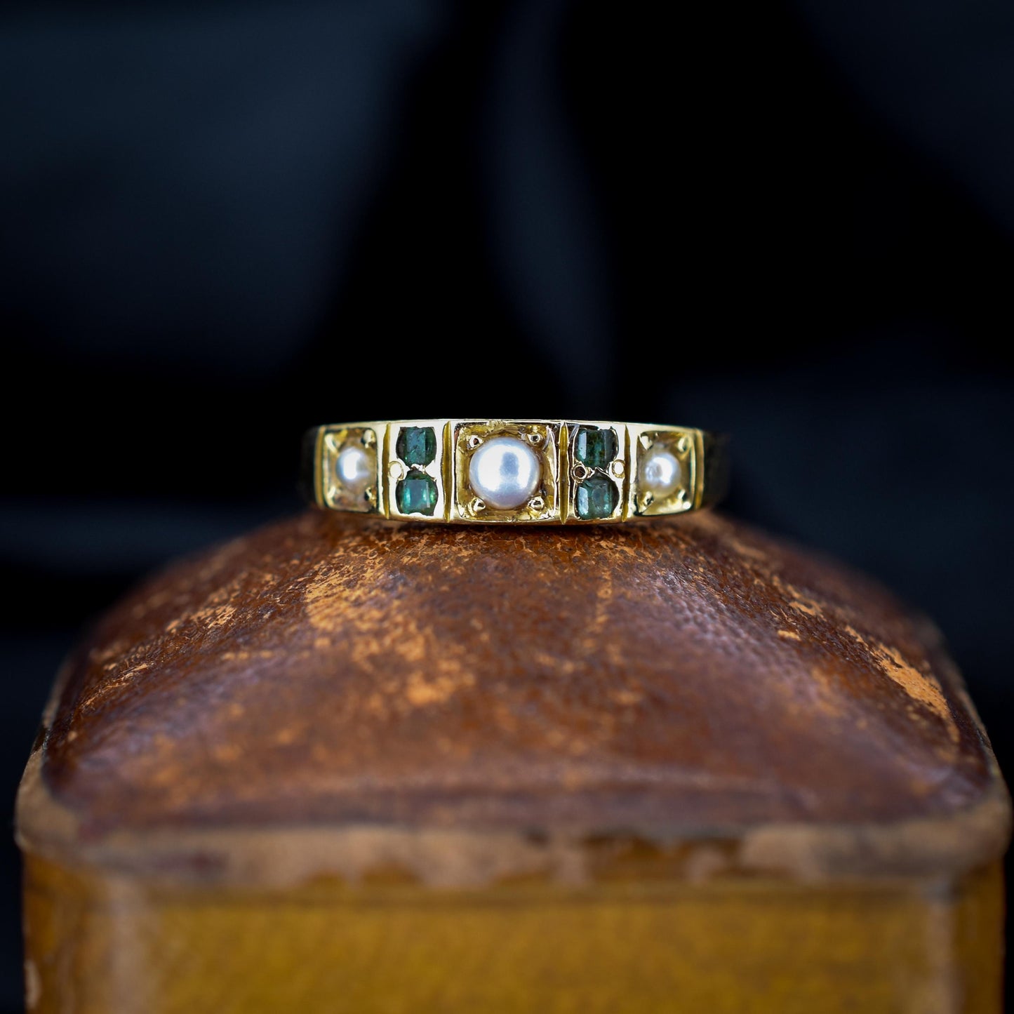 Antique Emerald and Pearl 18ct Yellow Gold Ring | Dated 1870