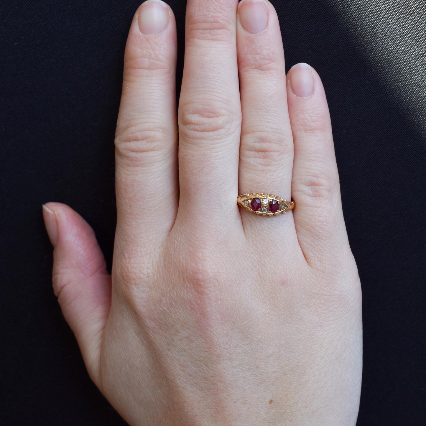 Antique Ruby and Diamond 18ct Yellow Gold Boat Ring | Birmingham 1907