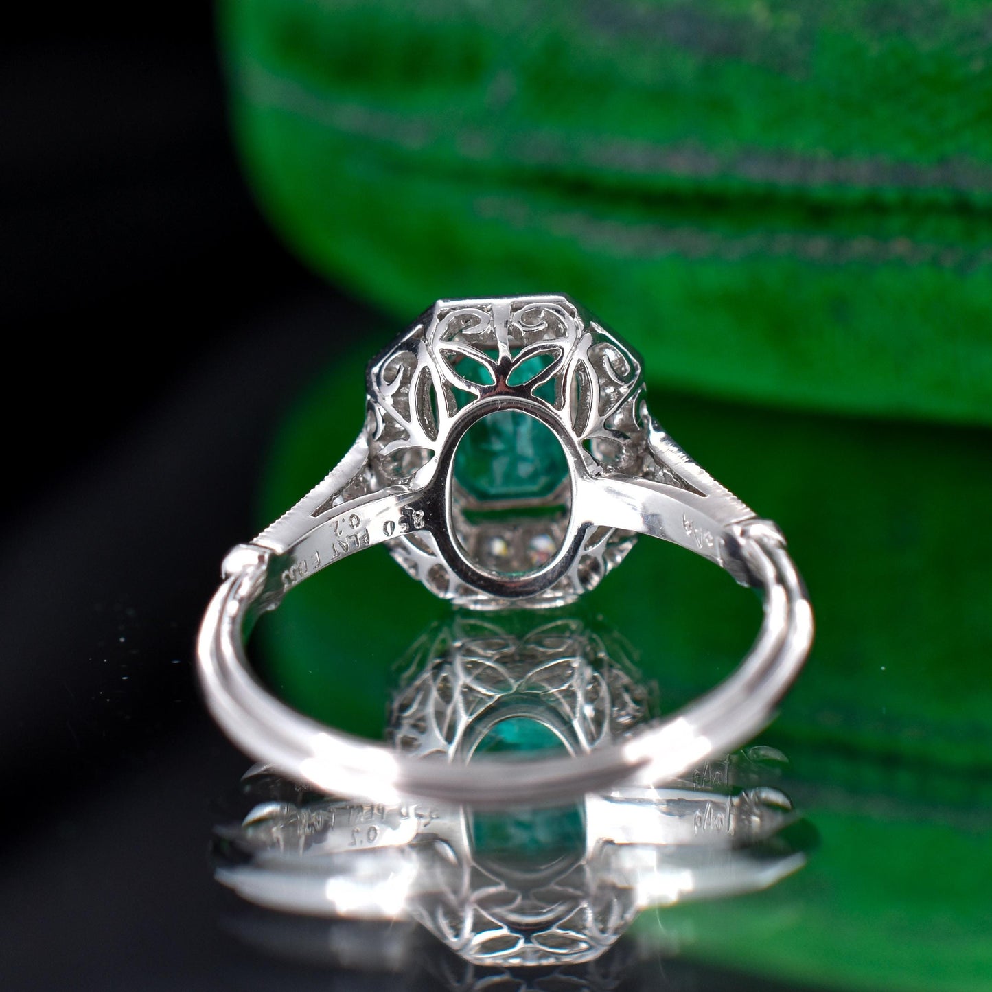 Art Deco Style Natural Emerald and Diamond Halo Platinum Ring