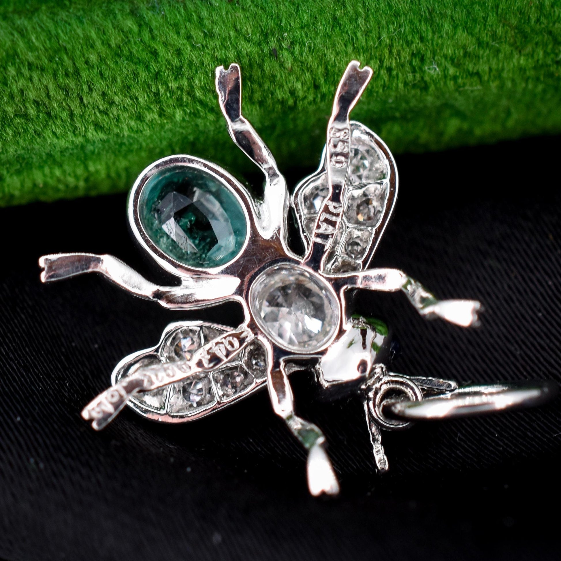 Emerald and Diamond Platinum Insect Bee Pendant | 0.47ct Emerald