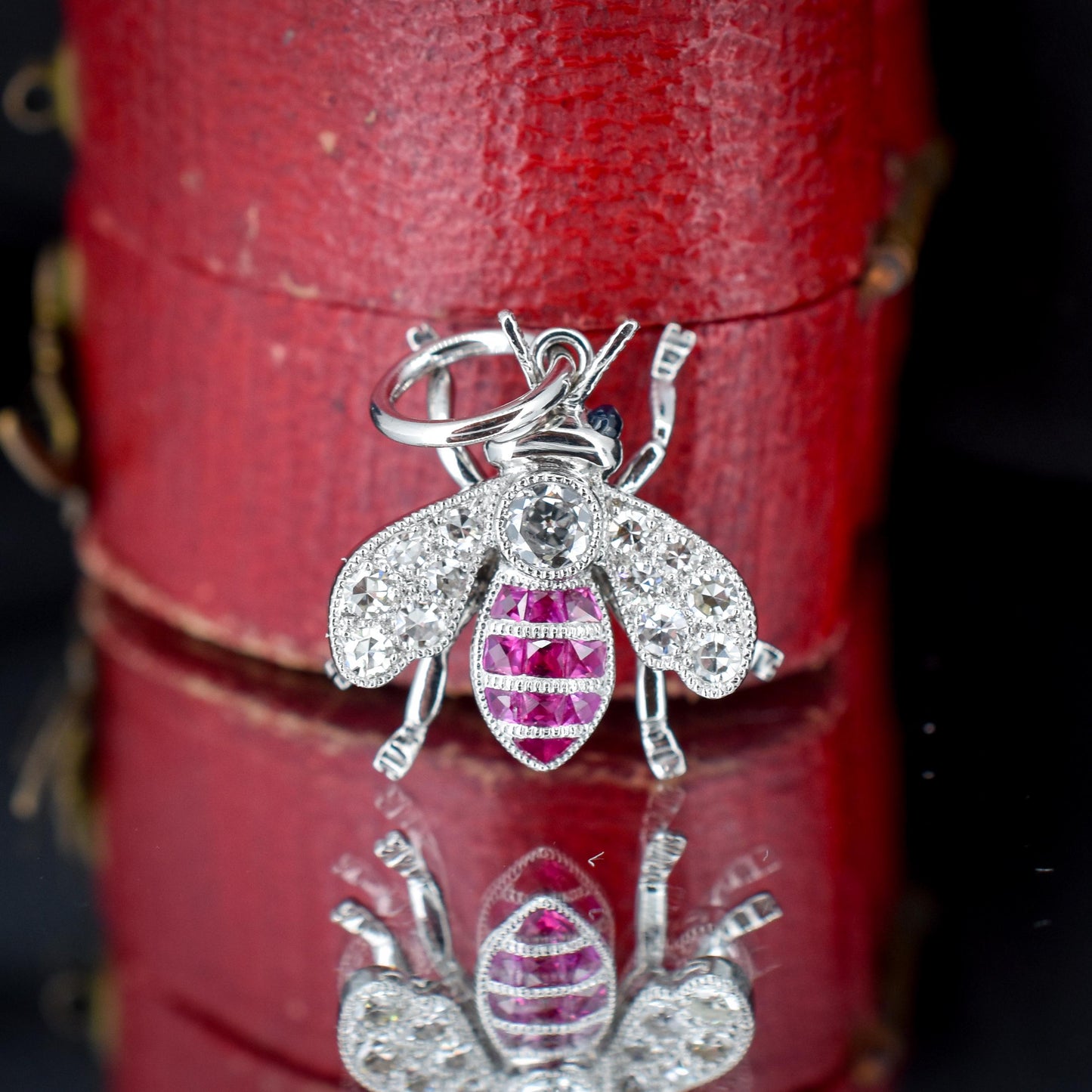 Ruby and Diamond Platinum Insect Bee Pendant | 0.25ct Diamond