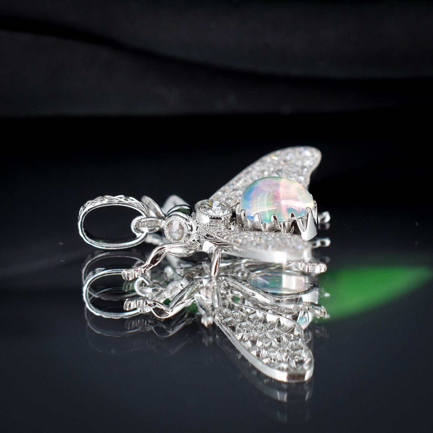 Crystal Opal and Diamond Platinum Insect Queen Bee Pendant | 0.40ct Diamond