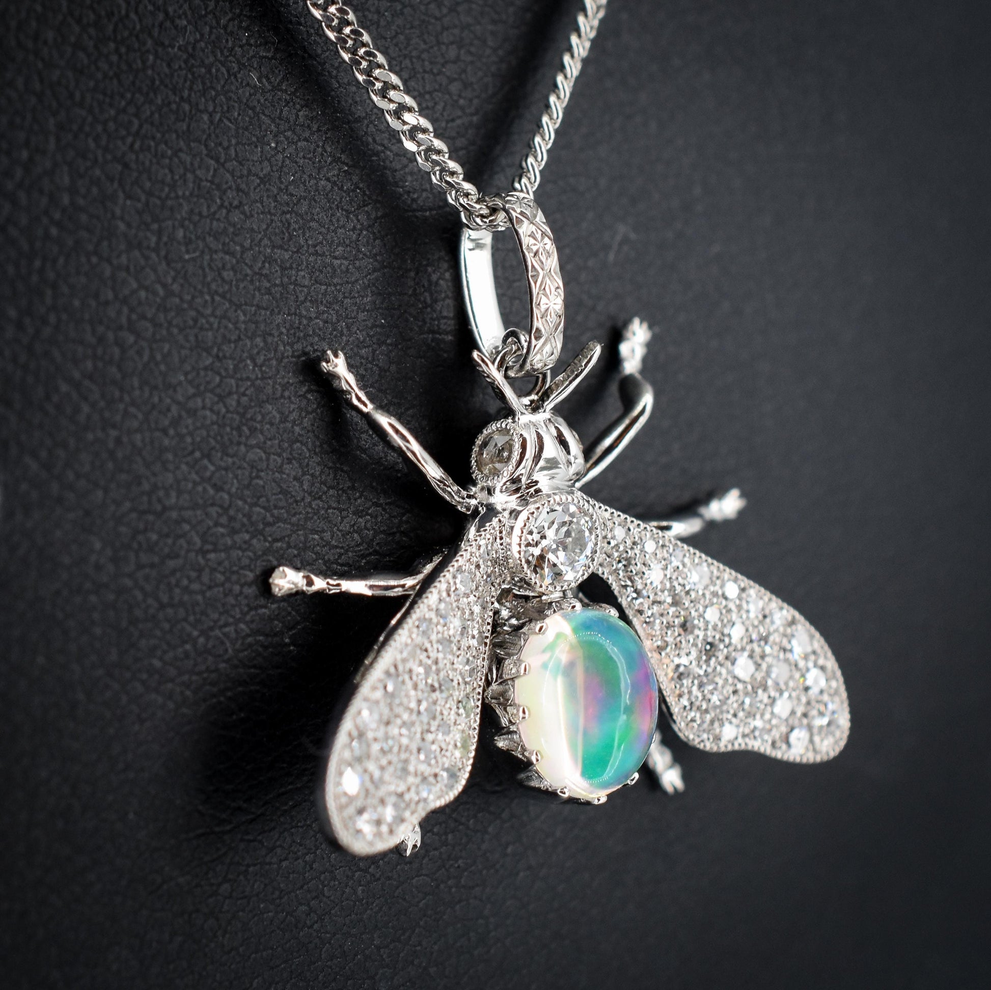 Crystal Opal and Diamond Platinum Insect Queen Bee Pendant | 0.40ct Diamond