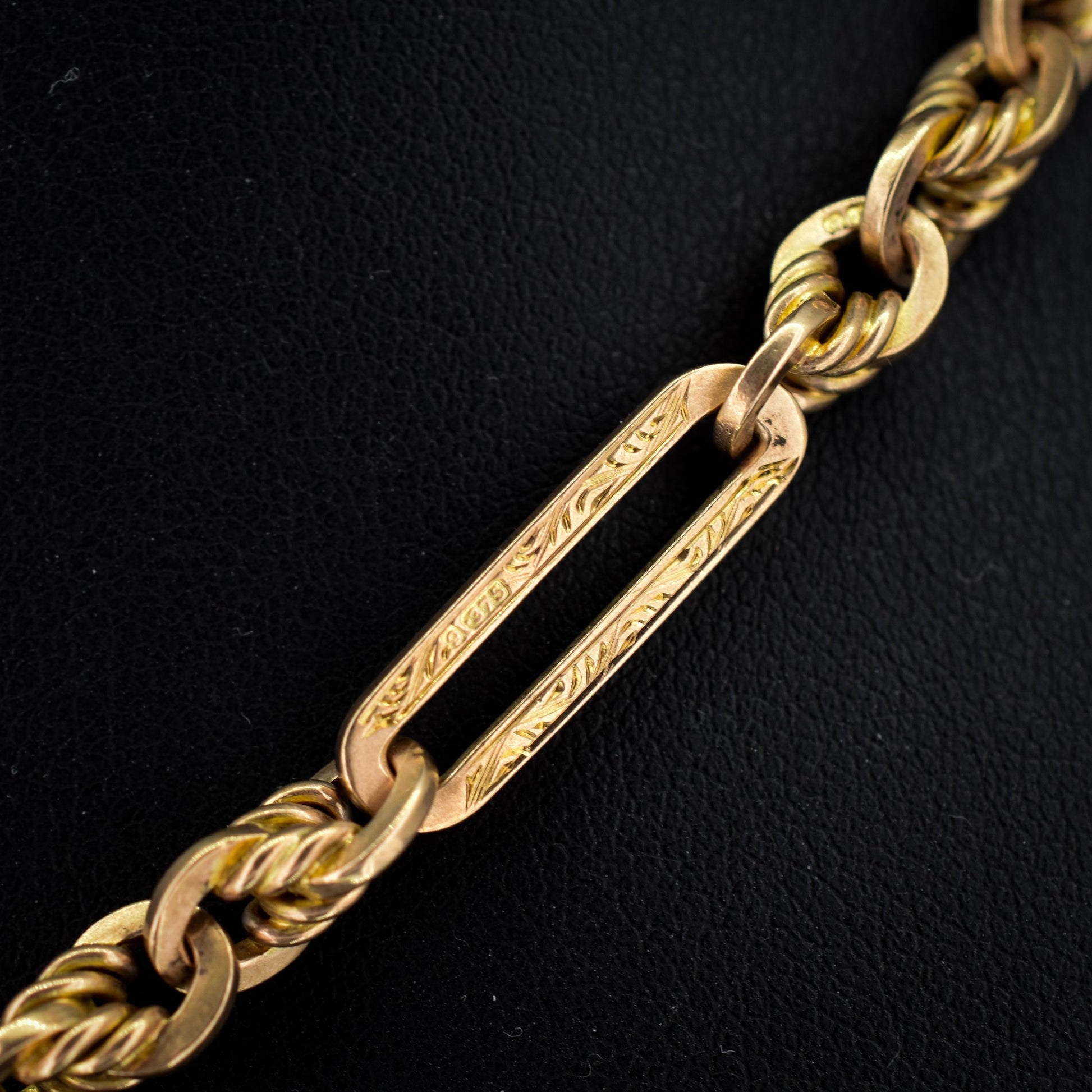 Antique 14" 9ct Gold Fetter Knot Link Double Albert Watch Chain Necklace