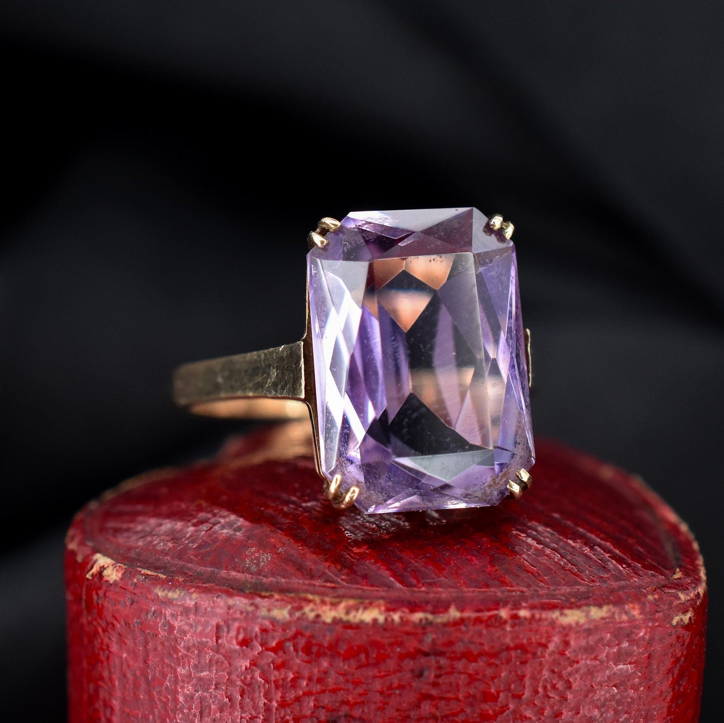 Vintage Radiant Cut Amethyst 9ct Yellow Gold Cocktail Ring