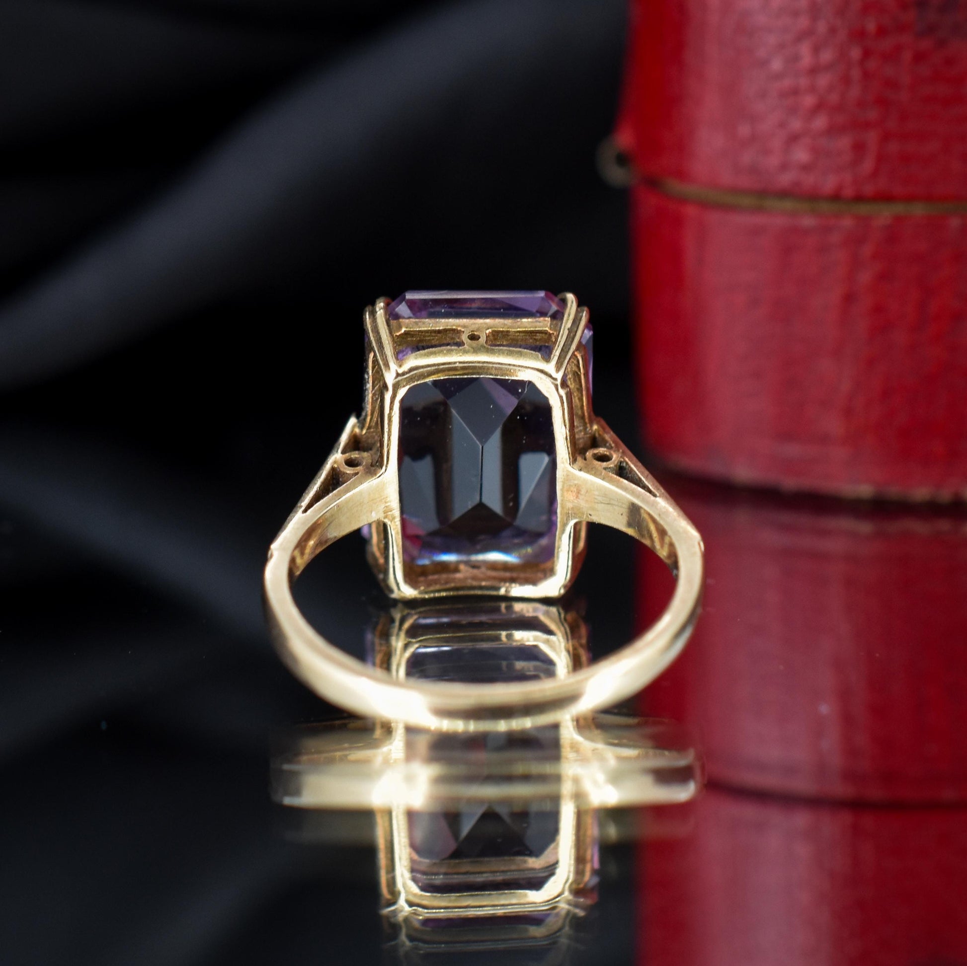 Vintage Radiant Cut Amethyst 9ct Yellow Gold Cocktail Ring