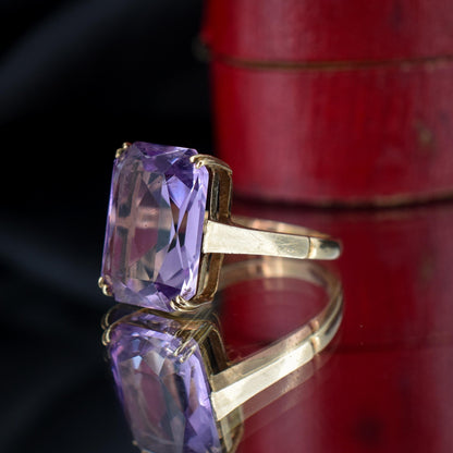 Vintage Radiant Cut Amethyst 9ct Yellow Gold Cocktail Ring