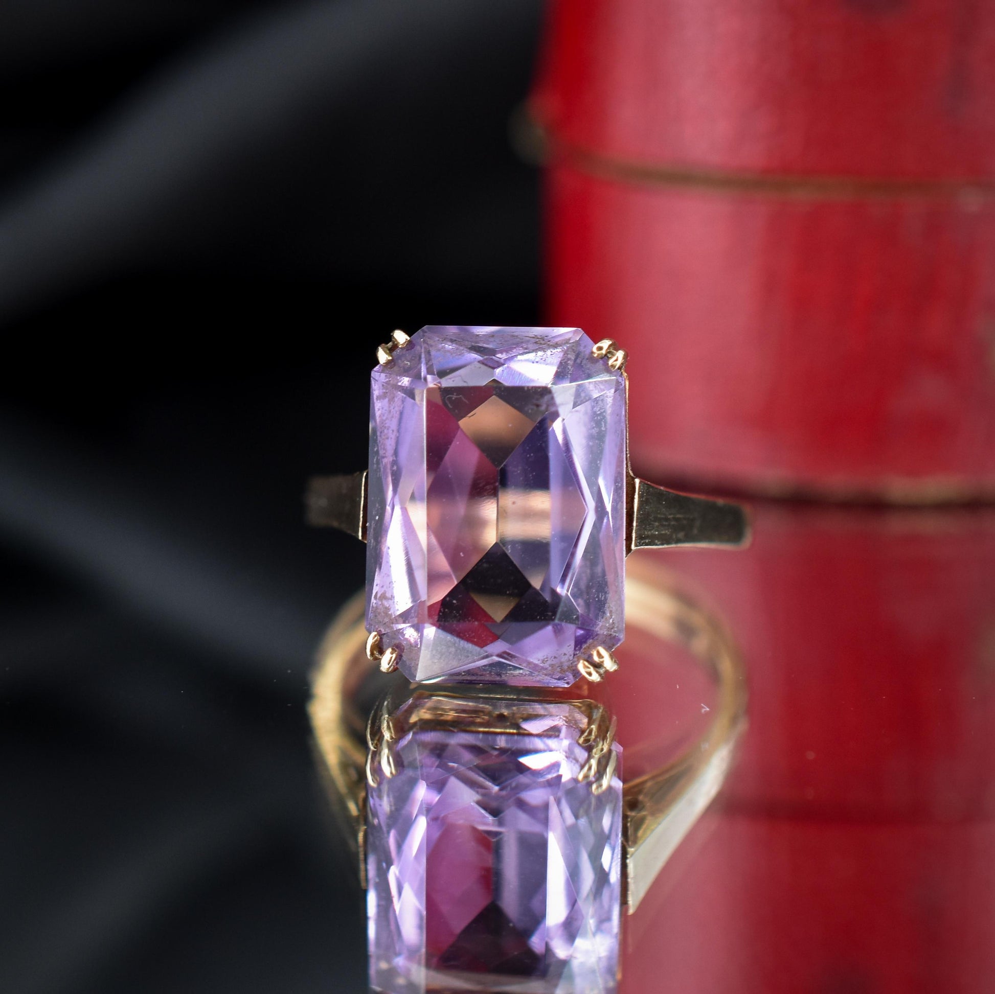 Vintage Radiant Cut Amethyst 9ct Yellow Gold Cocktail Ring