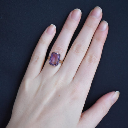 Vintage Radiant Cut Amethyst 9ct Yellow Gold Cocktail Ring