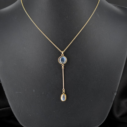 Antique Moonstone Gold Drop Pendant Necklace | 16"