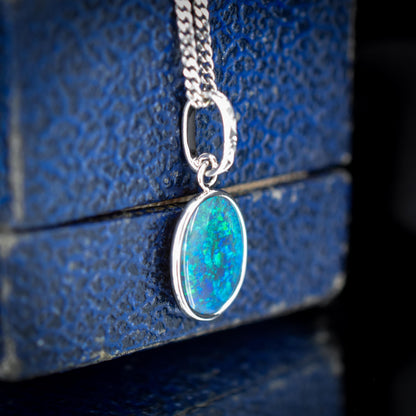 1.01ct Natural Solid Black Opal Oval Platinum Charm Pendant