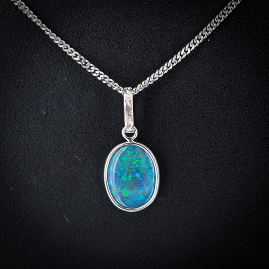 1.01ct Natural Solid Black Opal Oval Platinum Charm Pendant