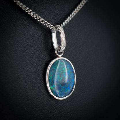 1.01ct Natural Solid Black Opal Oval Platinum Charm Pendant