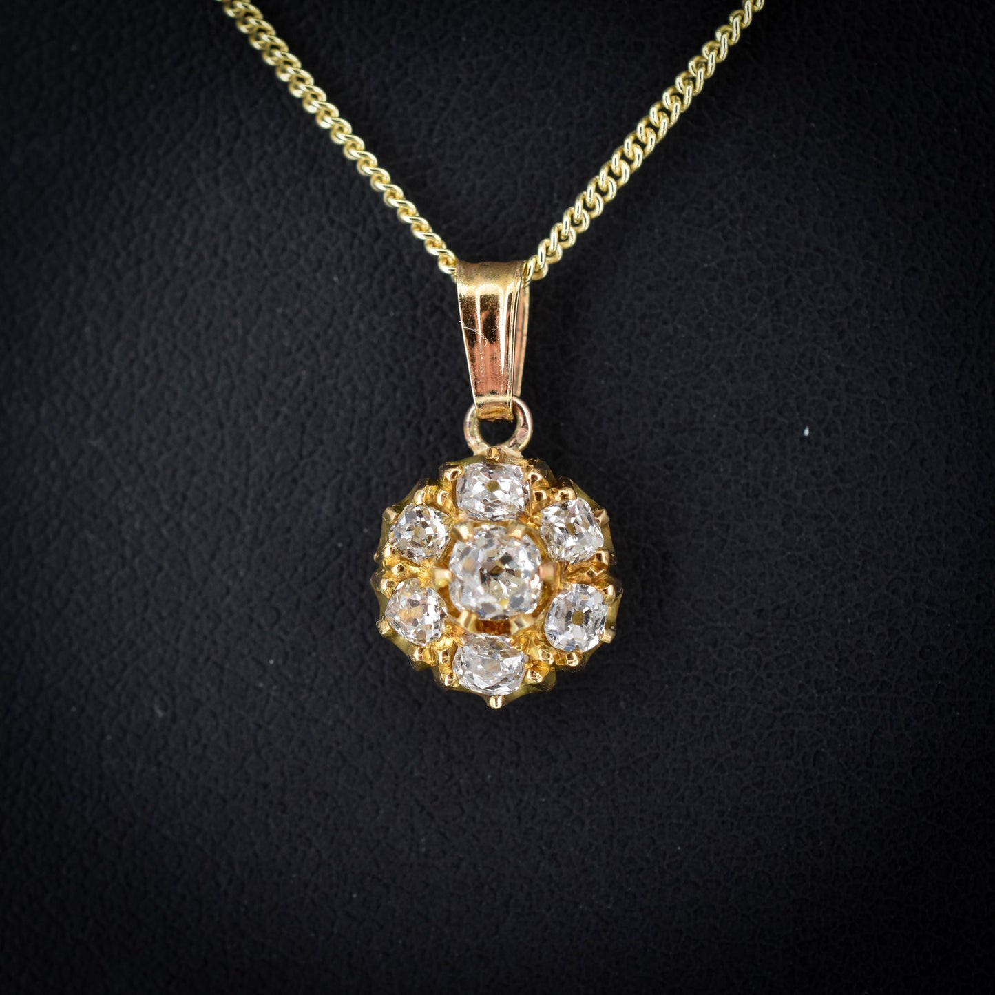 Antique 0.50ct Old Cut Diamond Drop Gold Pendant Necklace | 18" Length