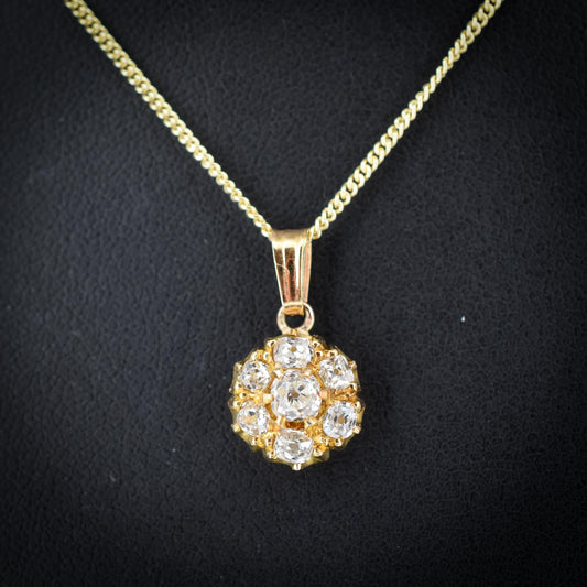 Antique 0.50ct Old Cut Diamond Drop Gold Pendant Necklace | 18" Length