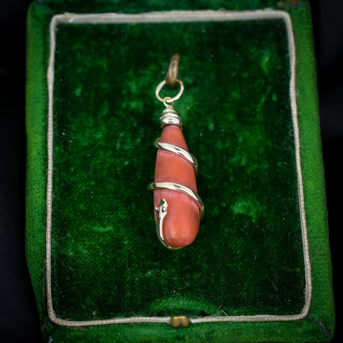 Antique Victorian Coral Snake 15ct Gold Pendant Charm