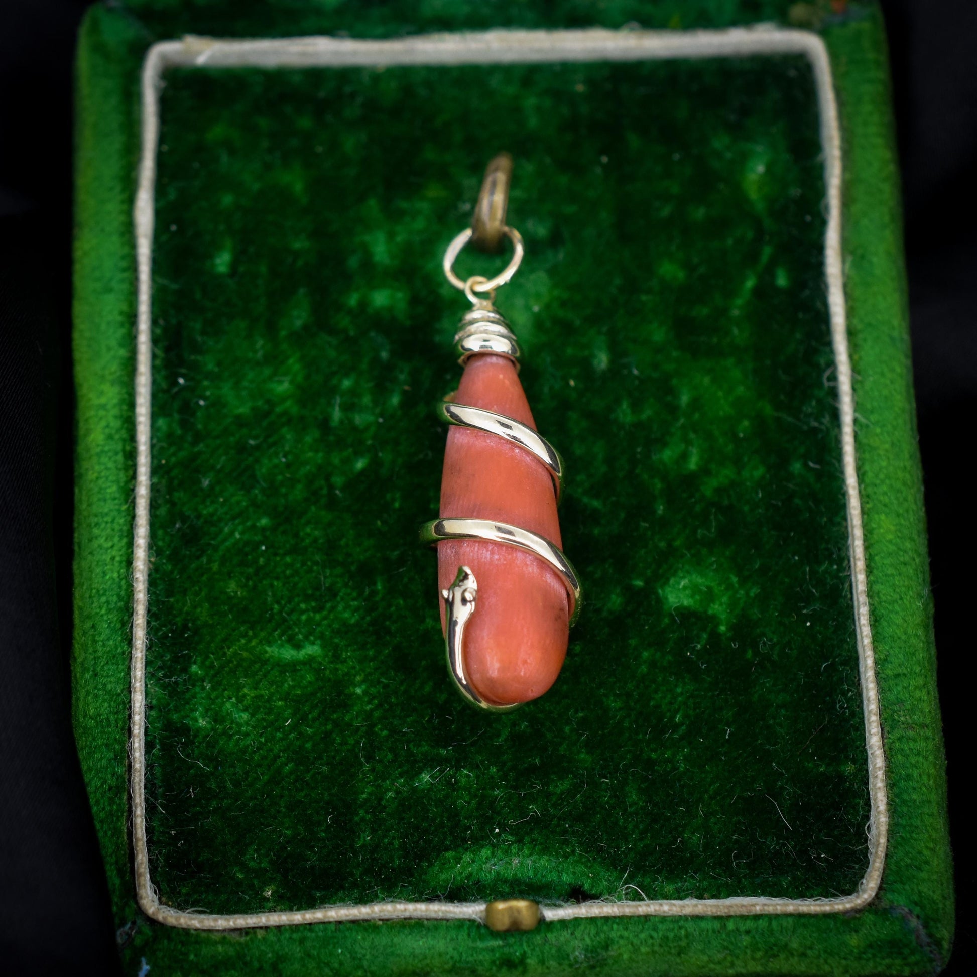 Antique Victorian Coral Snake 15ct Gold Pendant Charm