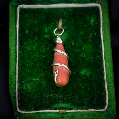 Antique Victorian Coral Snake 15ct Gold Pendant Charm