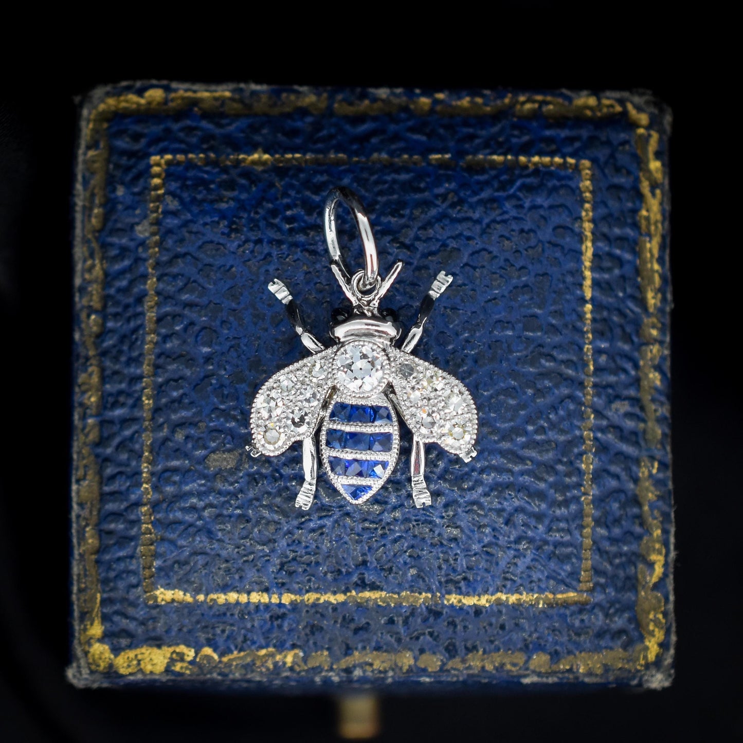 Blue Sapphire and Diamond Platinum Insect Bee Pendant | 0.25ct Diamond