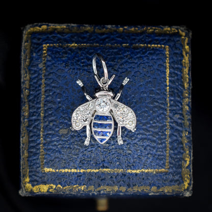 Blue Sapphire and Diamond Platinum Insect Bee Pendant | 0.25ct Diamond