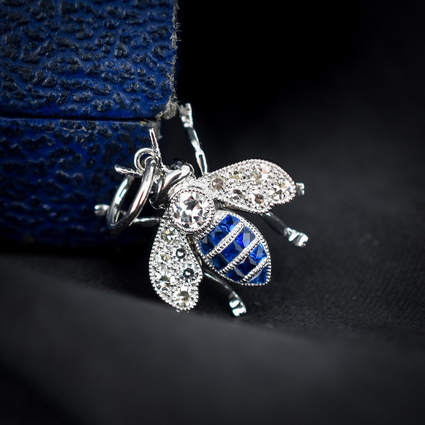 Blue Sapphire and Diamond Platinum Insect Bee Pendant | 0.25ct Diamond