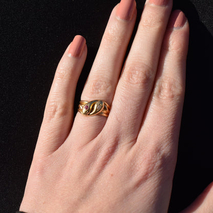 Antique Ruby and Diamond Double Snake 18ct Gold Ring