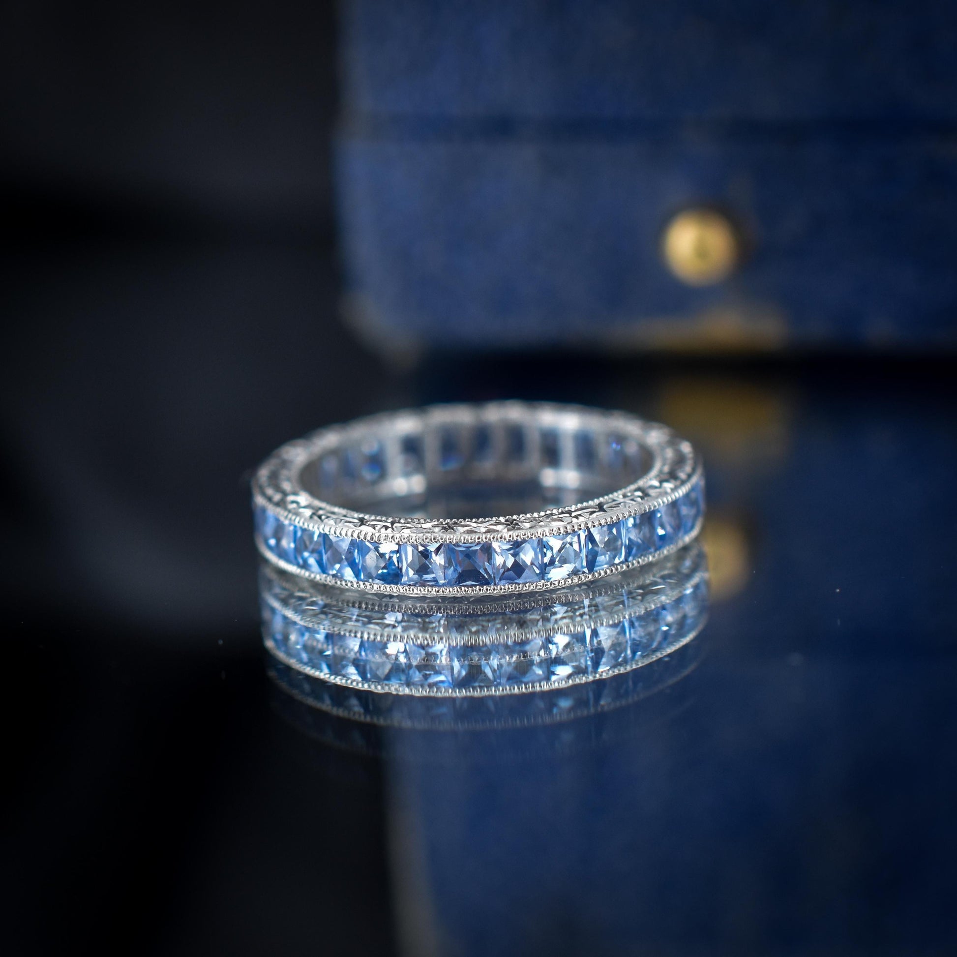 Art Deco Style 1.7ct Ceylon Sapphire Platinum Full Eternity Wedding Band Ring