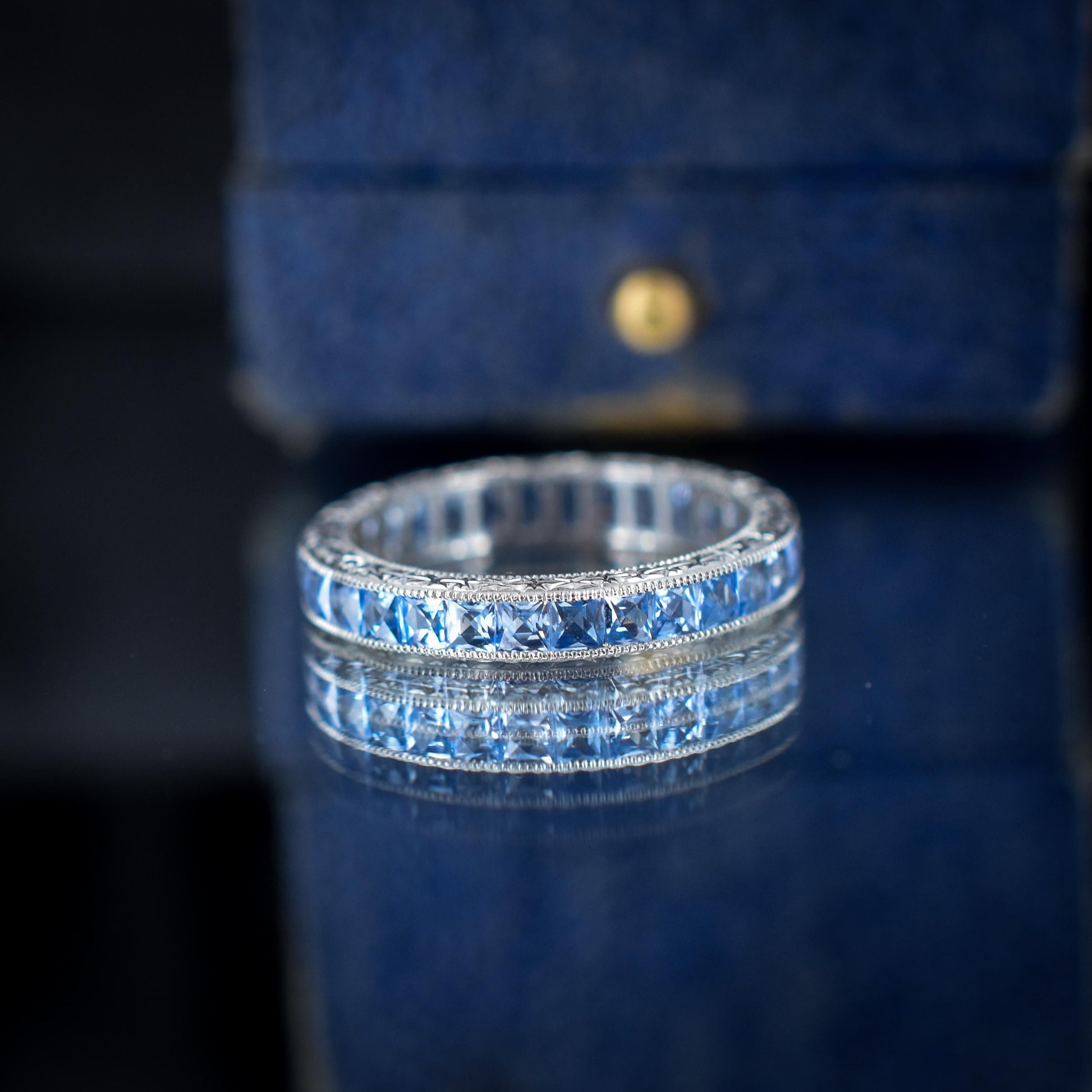 Art Deco Style 1.7ct Ceylon Sapphire Platinum Full Eternity Wedding Band Ring