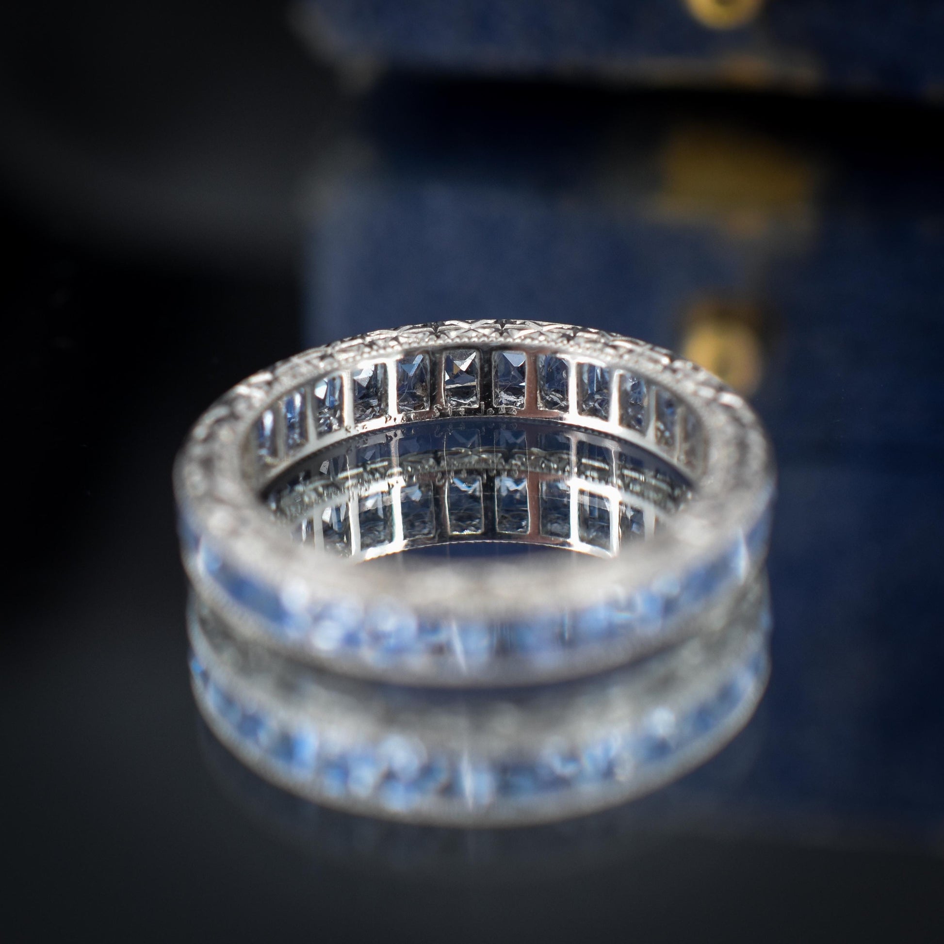 Art Deco Style 1.7ct Ceylon Sapphire Platinum Full Eternity Wedding Band Ring