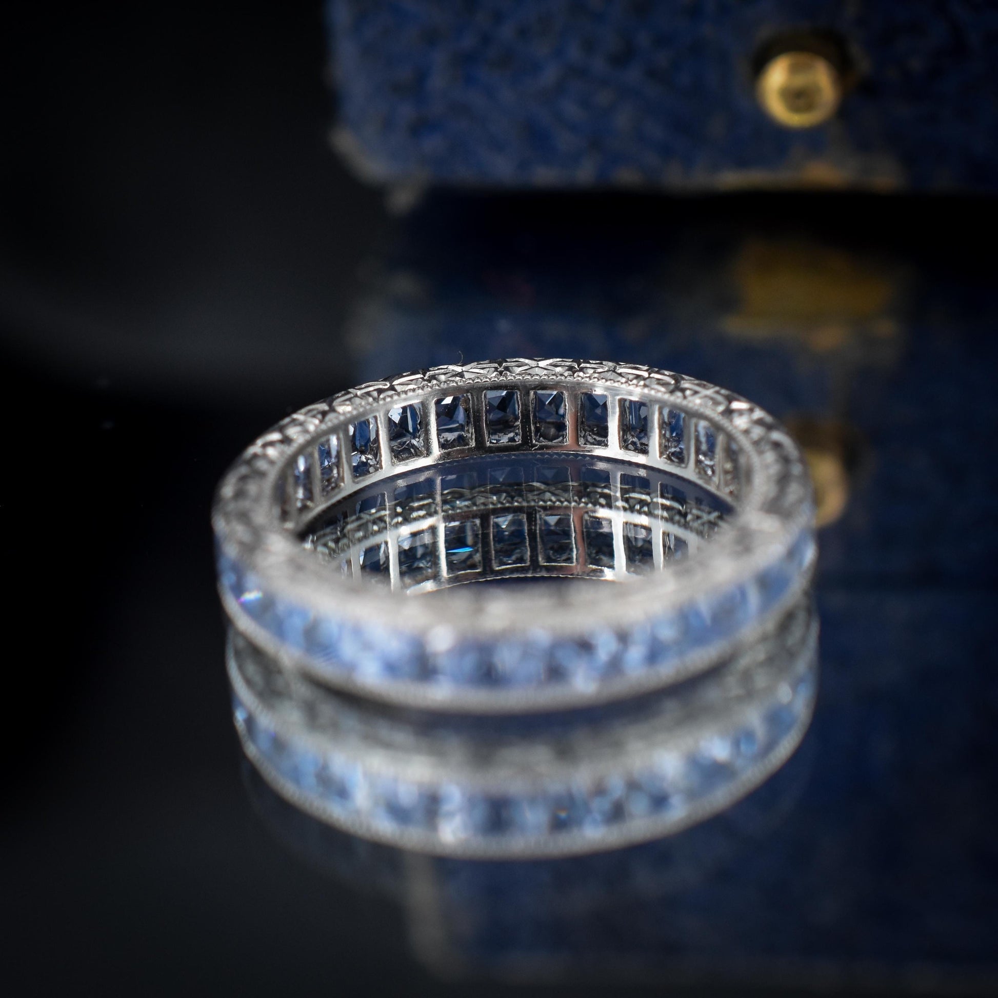 Art Deco Style 1.7ct Ceylon Sapphire Platinum Full Eternity Wedding Band Ring