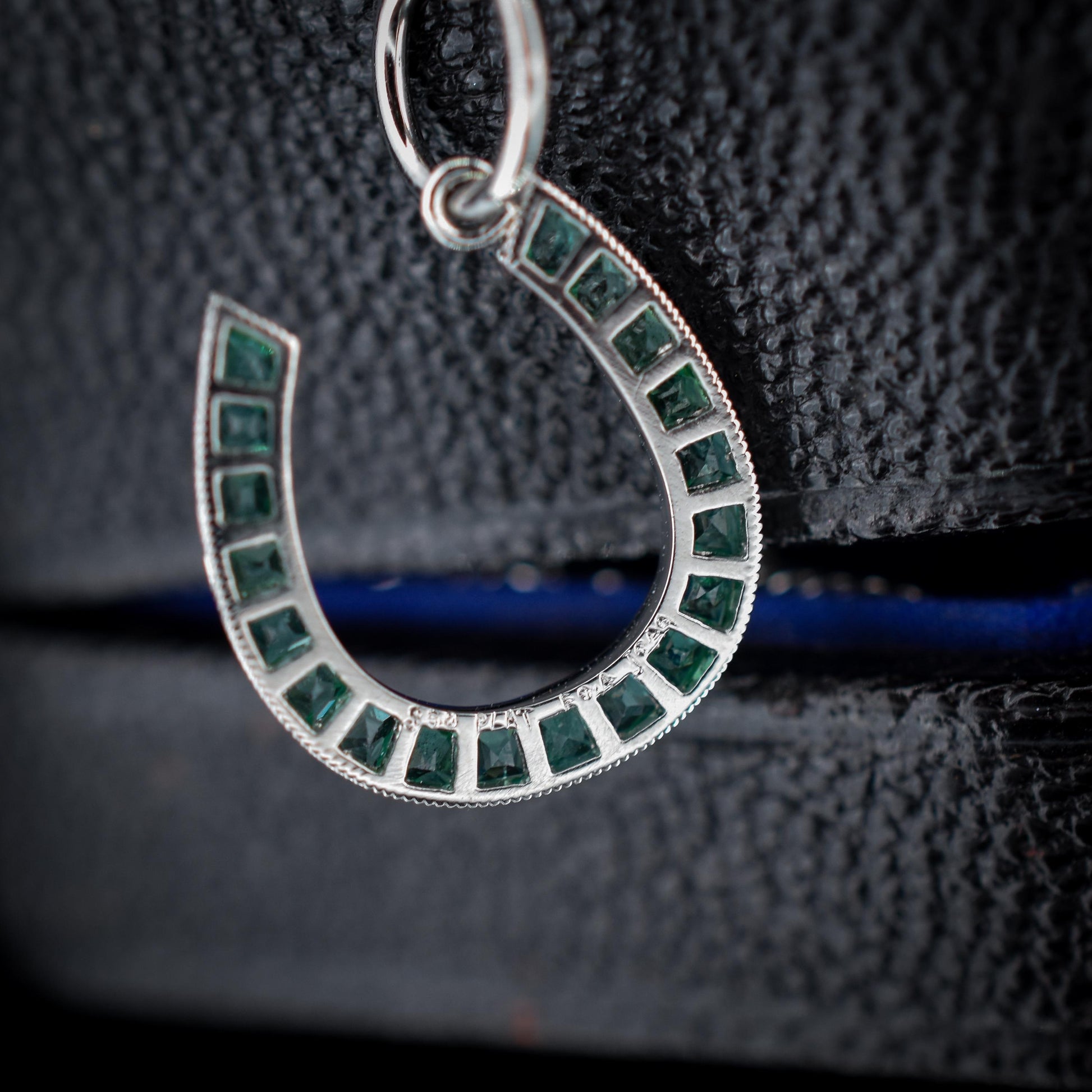 0.40ct French Cut Emerald Horseshoe Platinum Charm Pendant