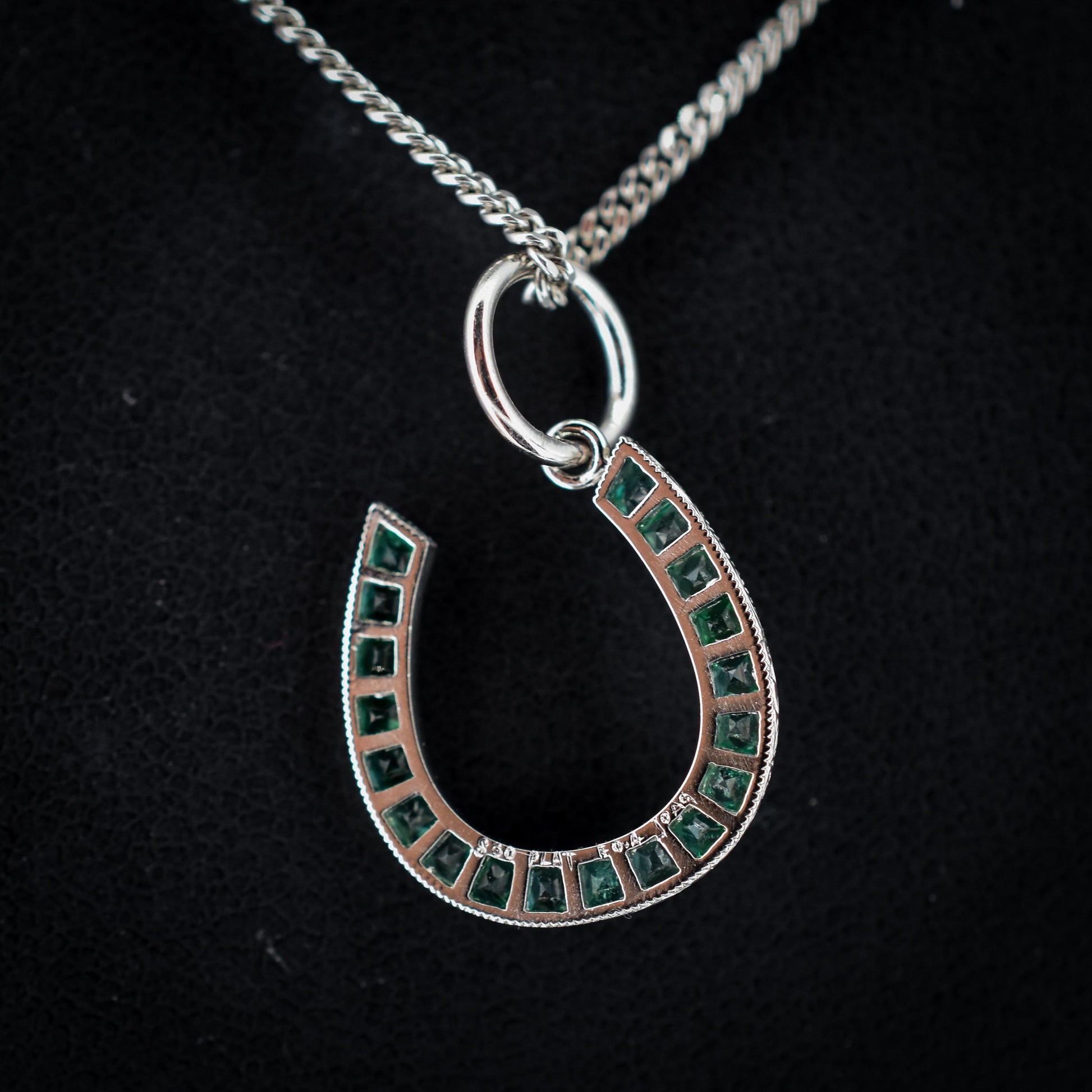 0.40ct French Cut Emerald Horseshoe Platinum Charm Pendant